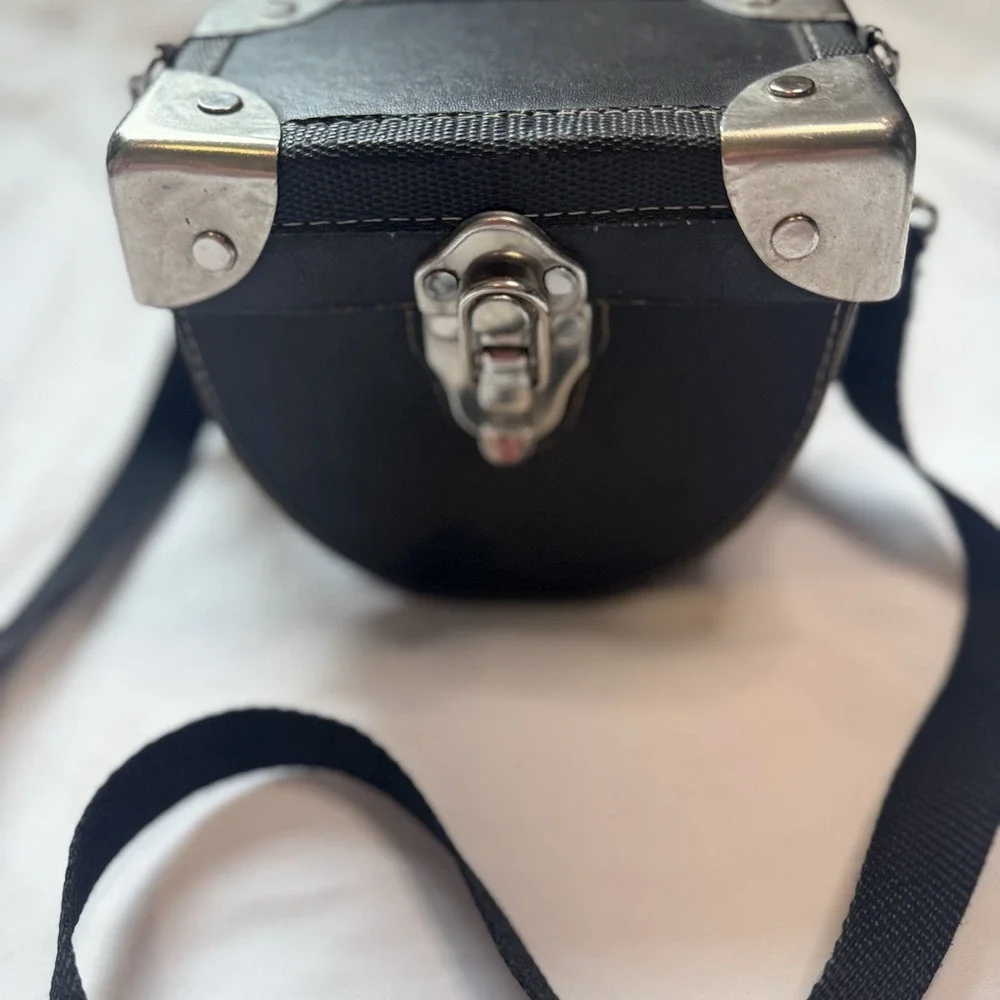 US TWO Black Leather Hard Camera Case/Alternative purse, With Strap USA